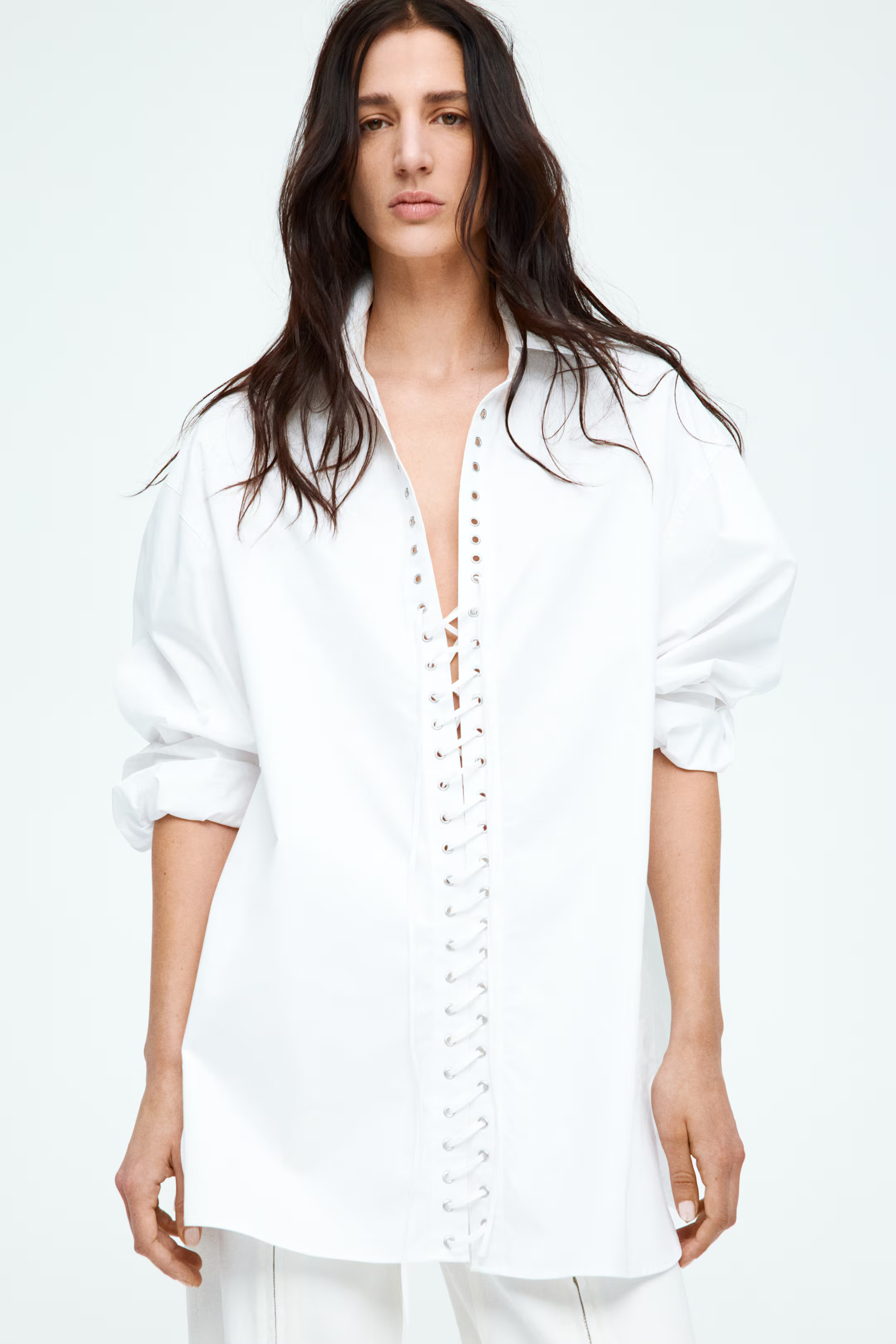 Lacing-front cotton shirt | H&M (UK, MY, IN, SG, PH, TW, HK)