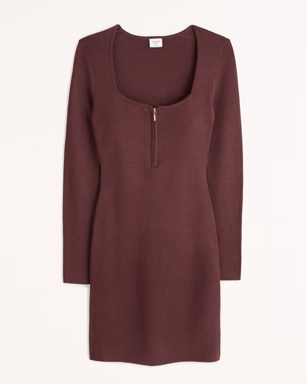 Long-Sleeve Half-Zip Mini Sweater Dress | Abercrombie & Fitch (US)