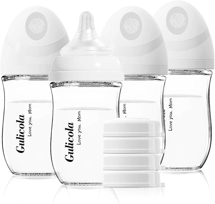 Gulicola Natural Glass Baby Bottle 4 Pack, Newborn Breastfeeding Bottles Set, Extra Slow Flow Nip... | Amazon (US)