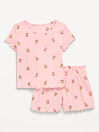 Ribbed Lettuce-Edge Pajama Top and Shorts Set for Girls | Old Navy (CA)