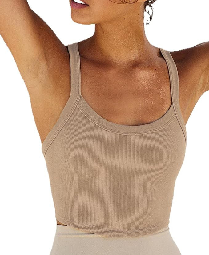 Tank Tops for Women Scoop Neck Crop Tops Athletic Workout Tops Cute Seamless Cami Ribbed Tank Top | Amazon (US)
