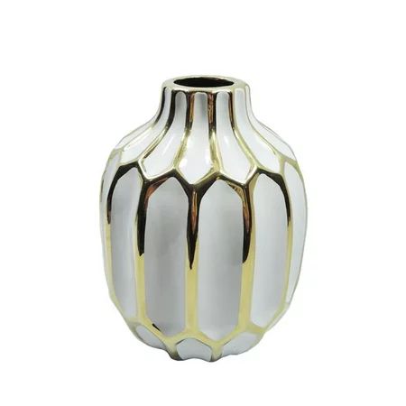 Benzara BM188020 Embossed Ceramic Round Vase with Small Mouth Open - White & Gold | Walmart (US)