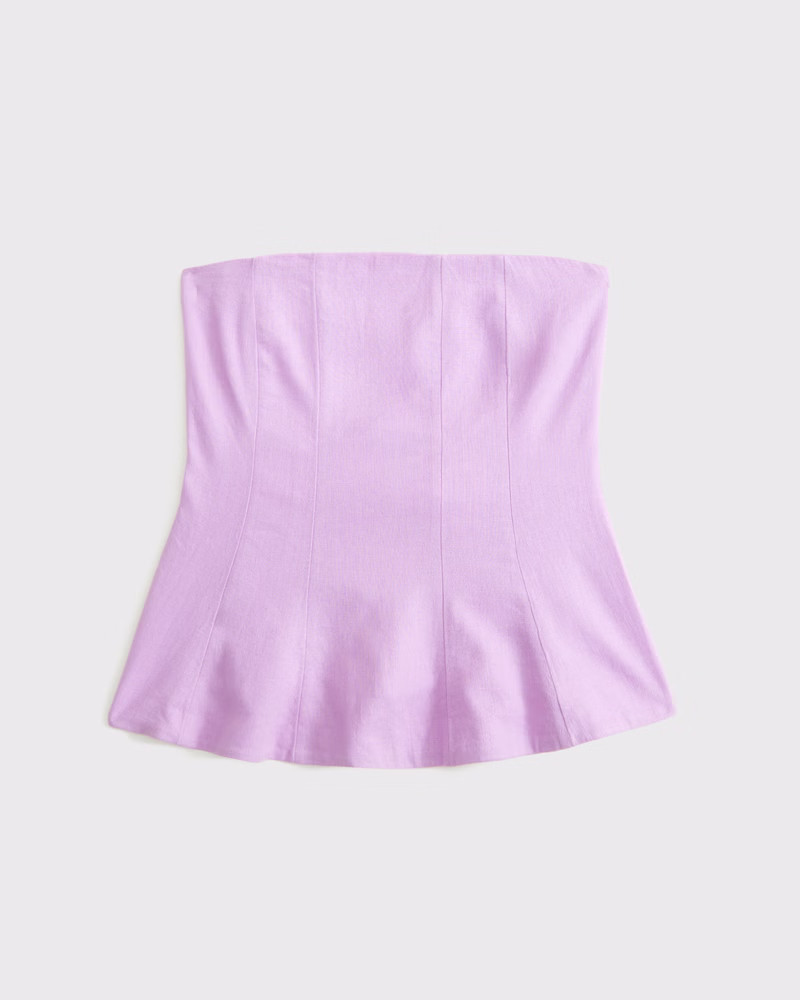 Linen-Blend Strapless Peplum Top | Abercrombie & Fitch (US)
