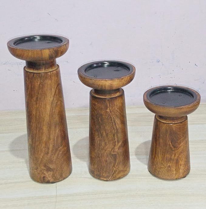 Candle Stands Wooden for Pillar Candles,Rounded Turned Colums, Sustainable Woods, Country Style, ... | Amazon (US)