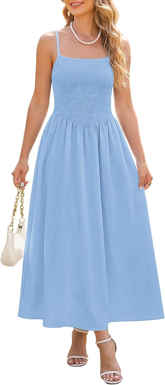 Naggoo Women's Summer Maxi Dresses Smocked Spaghetti Straps Sundress Beach A Line Flowy Long Dres... | Amazon (US)