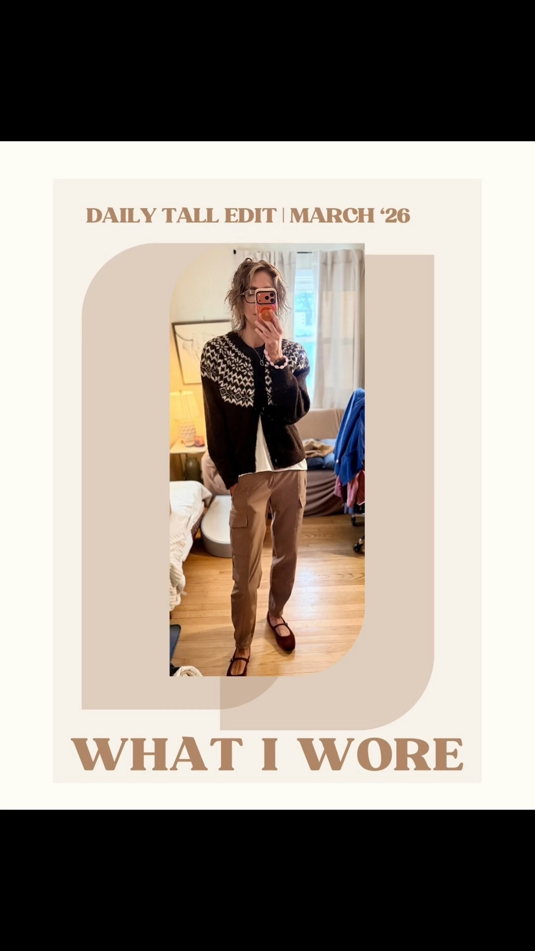 This outfit came together because I wanted something that felt work-appropriate, comfortable, and visually interesting.
I started with a chocolate brown Fair Isle cardigan from Gap in a size Medium Tall. The slightly fuzzy wool texture adds warmth and structure, while the color keeps it from feeling heavy. Underneath, I layered a white, slightly sheer silky cami in a soft camel tone. It’s just long enough to peek out below the cardigan, which helps break up the outfit and keeps the layers from feeling bulky.
On bottom, I wore the Endless Cargo Pants from Athleta in a size 6 Tall in a light mocha brown. These are a straight-leg cargo style, but they can be converted into joggers by snapping the ankles. Worn loose, they felt a little too structured with the oversized cardigan, so I snapped the ankles to create more shape and balance the volume on top.
I buttoned the top two buttons of the cardigan to give it more structure. Wearing it fully open felt a little too relaxed for work, especially with the deep V-neck, and buttoning it helped everything layer and drape more intentionally.
For shoes, I went with chocolate brown suede Mary Janes from Cole Haan. Cargo joggers and an oversized sweater can skew masculine quickly, so pairing them with a softer, more feminine shoe kept the outfit balanced while staying within the same brown color palette.
The result is an outfit that feels breathable, movable, and put-together. It works for the office, but it’s easy to swap pieces — change the Mary Janes for sneakers or the cardigan for a zip-up and it becomes a casual, on-the-go look.
For reference: I’m 6’3”, wearing a Medium Tall on top and a 6 Tall on bottom.


#LTKTall #LTKootd #LTKPlusSize