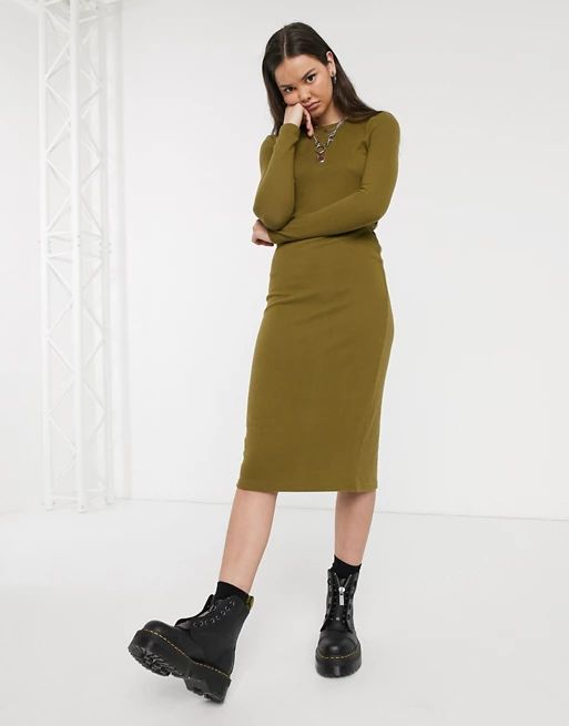 Noisy May maxi knitted sweater dress in khaki | ASOS (Global)