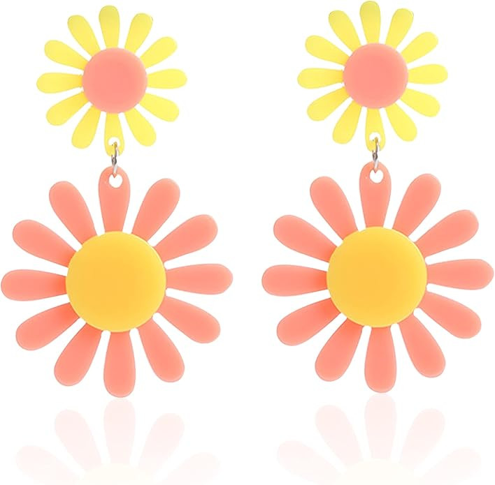 YUNXI 60s 70s Daisy Earrings for Women Orange Flower Drop Dangle Bohemian Boho Jewelry Petals Haw... | Amazon (US)
