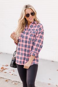 Dreaming Again Pink/Navy Plaid Blouse FINAL SALE | Pink Lily