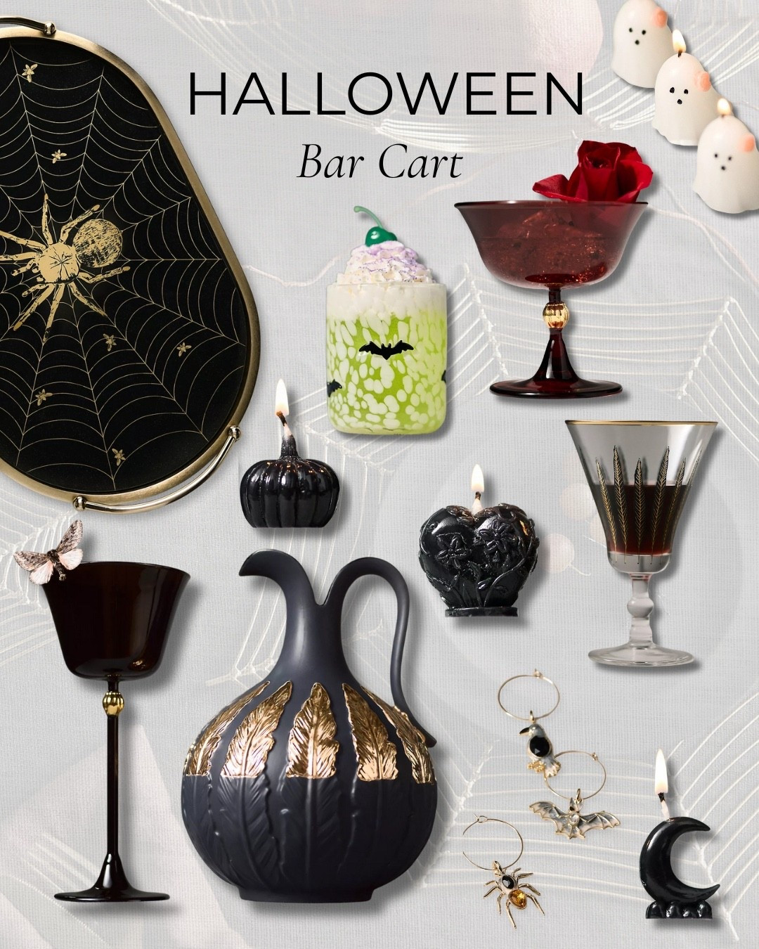 Halloween Bar Cart - Just another reason to celebrate the spookiest day of the year! Halloween Decor - Spooky Cocktails #glassware #drinkware

#LTKHome #LTKSeasonal #LTKParties