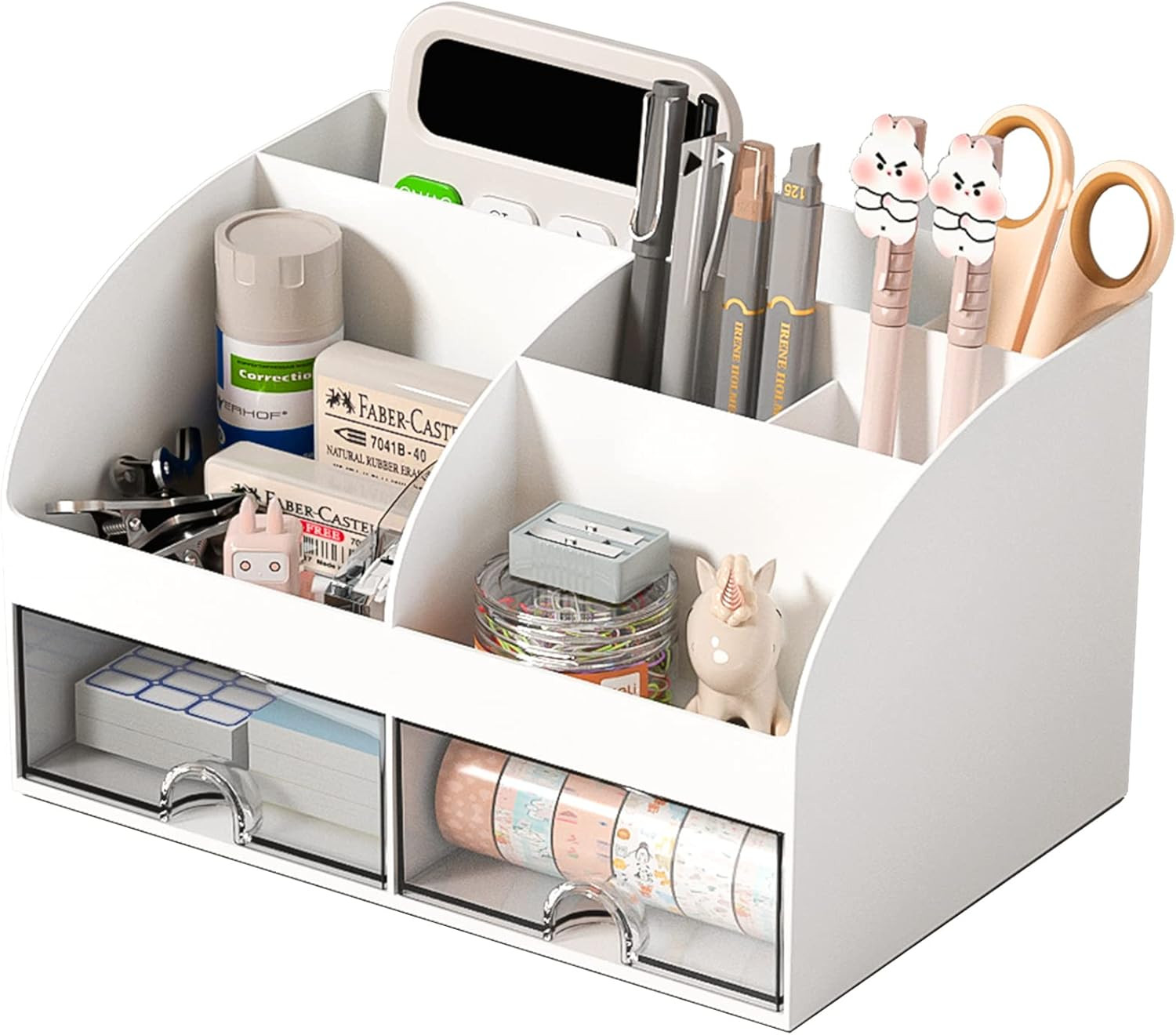 Desk Organizer with 6 Compartments and 2 Drawers, Plastic Makeup Organizer, Pen Holder for Deskto... | Amazon (US)