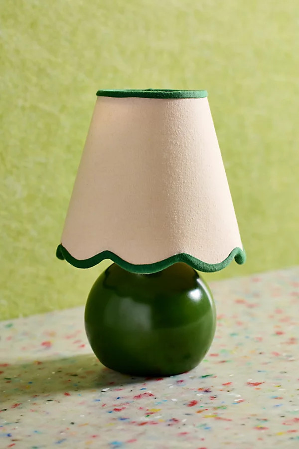 Mini Scallop Lamp Shade in Olive Trim at Urban Outfitters | Urban Outfitters (US and RoW)