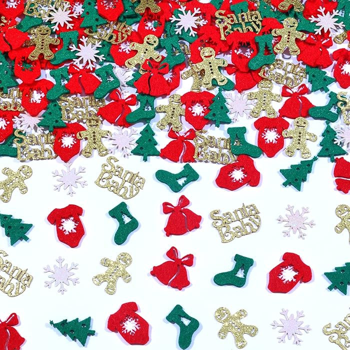 Baby Shower Confetti - 200pcs Glitter Felt Cloth Table Scatter - Christmas Tree, Gingerbread Man,... | Amazon (US)