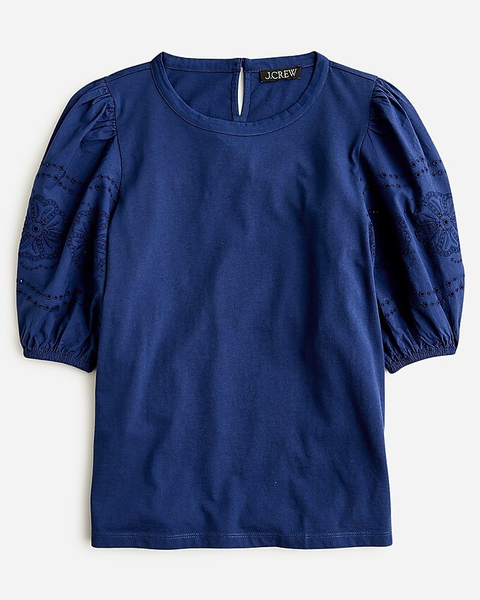 Broken-in jersey puff-sleeve eyelet top | J. Crew US