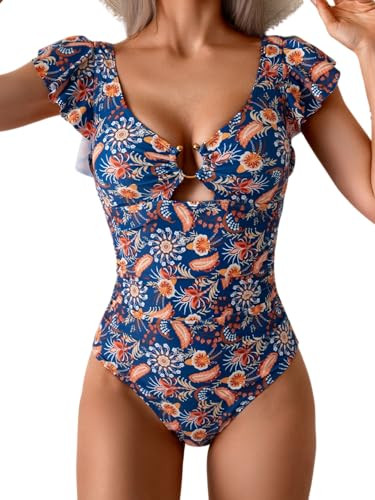 Eomenie Womens Ruffled One Piece Swimsuit Slimming Tummy Control Bathing Suit V-Neck Cutout Swimw... | Amazon (US)