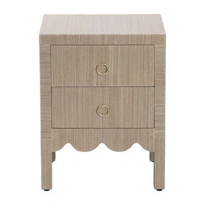 Bali & Pari Juniper Grasscloth Nightstand With Scalloped Base - Woven Texture 2-Drawer Bedside Table With Gold Ring Pulls, Accent Bedroom Storage Furn | Wayfair North America