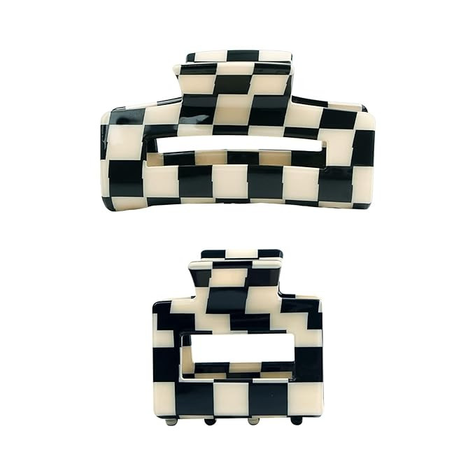 Large Hair Clips for Women's Thick and Thin Hair, Vintage Black/White Checkered Cellulose Acetate... | Amazon (US)