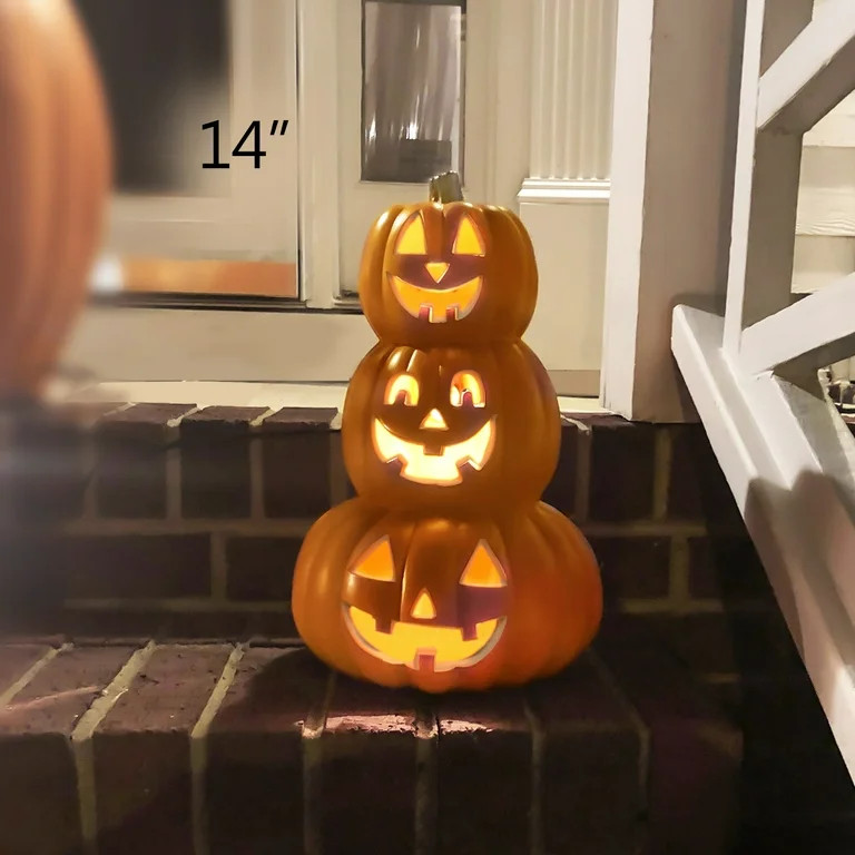 Jack O Lantern 14in+15in 3 Tiers 2Pack Light Up Lantern Halloween Pumpkin Indoor Outdoor Decorati... | Walmart (US)