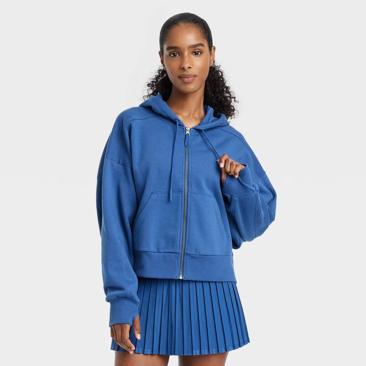 Women's Fleece Full-Zip Hooded Sweatshirt - JoyLab™ Sapphire Blue M | Target