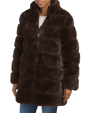 Reversible Faux Fur Stand Collar Coat | TJ Maxx