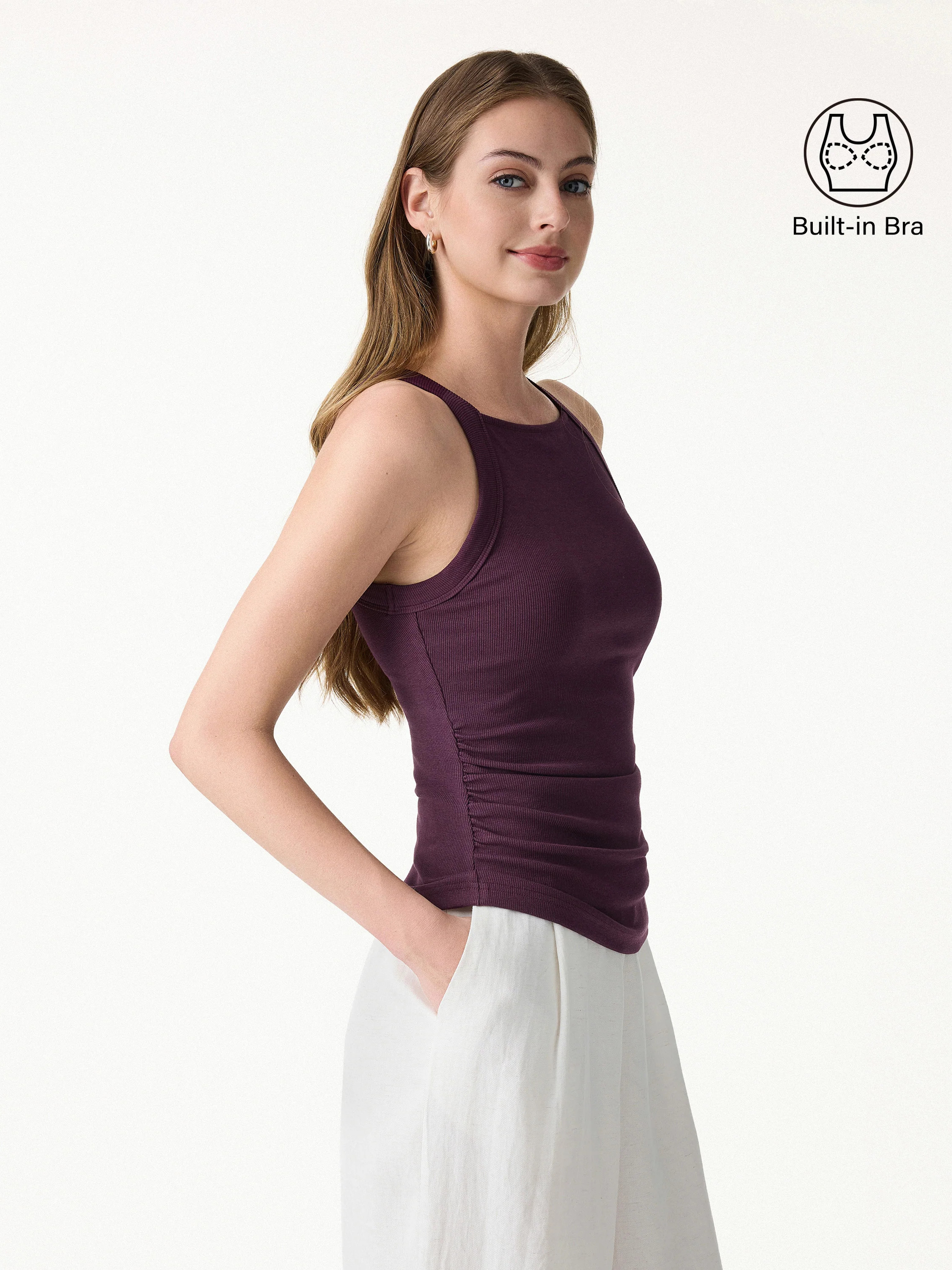 Plantive Chic Square Neck Ruched Rib Bra Tank | OGLmove