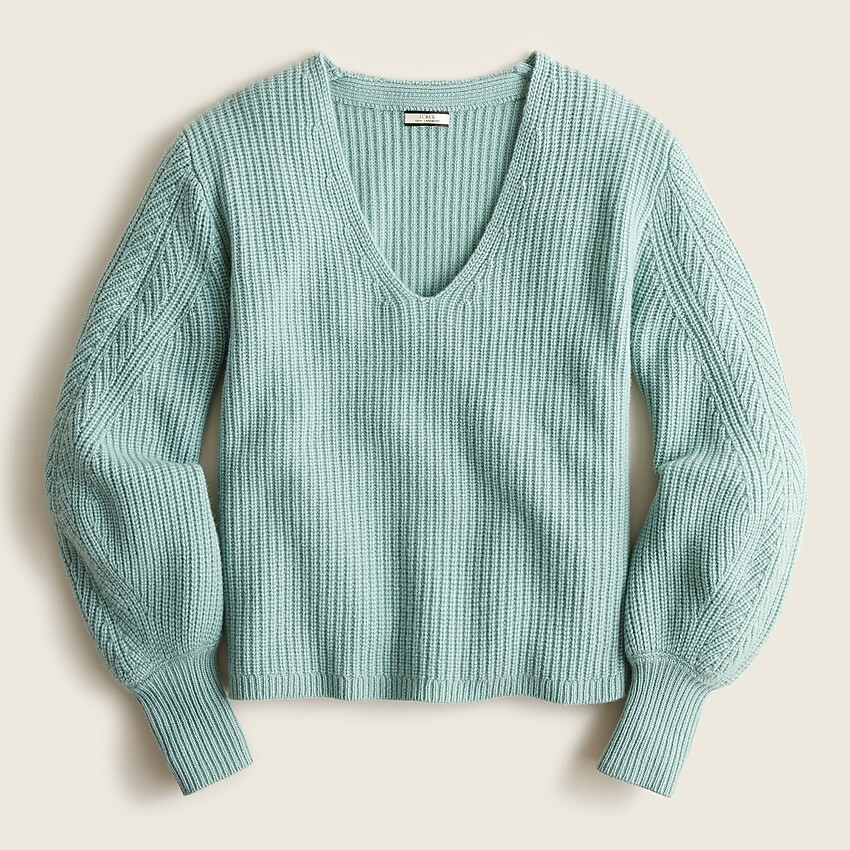 Cashmere balloon-sleeve V-neck sweater | J. Crew US