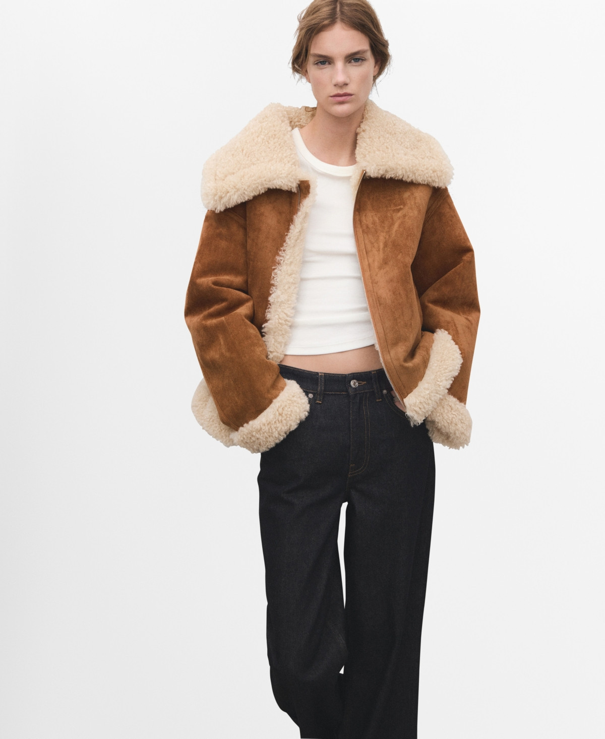 Mango Women's Double-Faced Shearling Jacket - Brown | Macy's