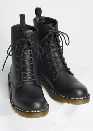 Black Faux Leather Combat Boots | rue21