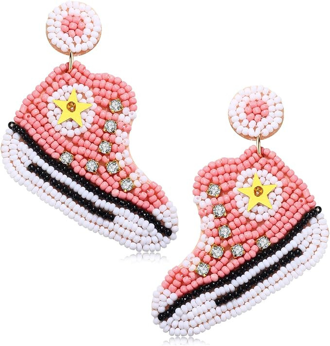 Beaded Sneakers Earrings Handmade Statement Sport Tennis Shoes Beaded Drop Dangle Earrings for Women | Amazon (US)