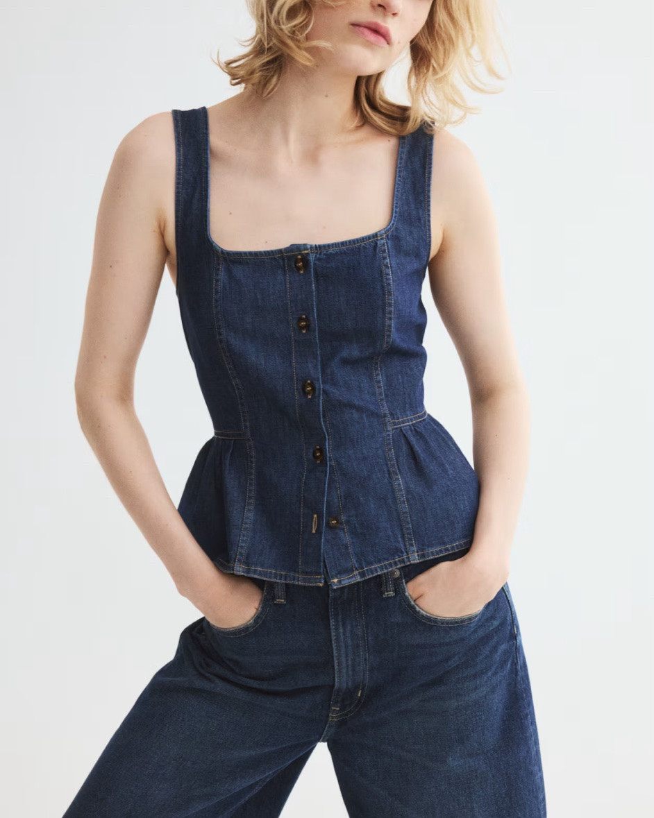 Button up denim peplum tank top with

#LTKSeasonal