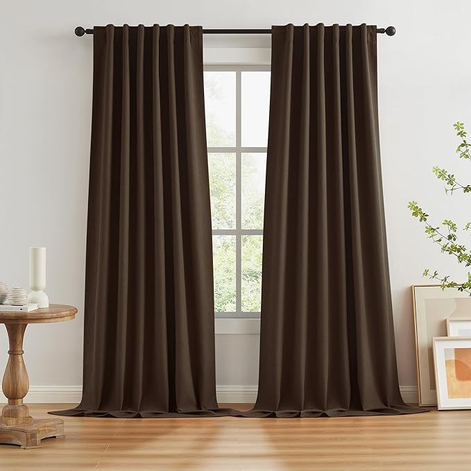 KEQIAOSUOCAI Brown Linen Textured Blackout Curtains 102 Inches Long for Living Room, 100% Light B... | Amazon (US)