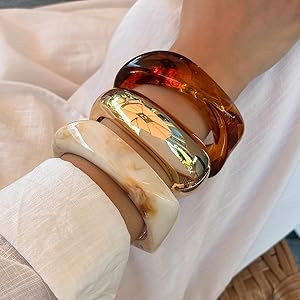 Chunky Acrylic Bangle Bracelet for Women Colorful Resin Bracelets Trendy Stack Statement Cuff Jew... | Amazon (US)