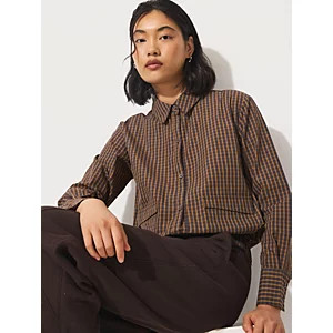 Studio Edit Check Elastic Hem Long Sleeve Shirt | George