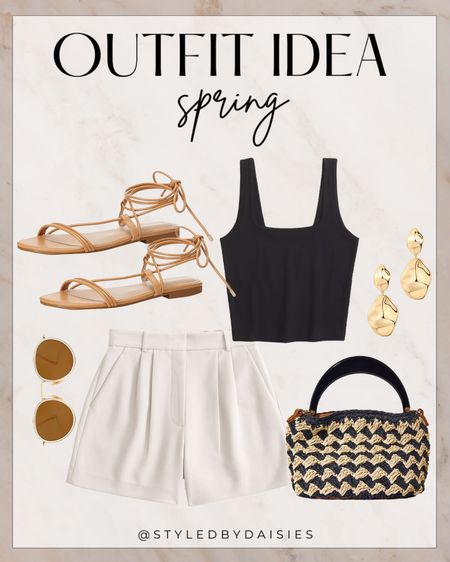 Cute elevated casual spring to summer outfit idea! 

#summerstyle

Summer style. Neutral summer outfit. Tailored shorts. How to style tailored shorts for summer. Target summer hands. Amazon lace up sandals. Amazon designer inspired sunglasses. Dainty gold drop earrings. Basic black tank top  

#LTKFindsUnder100 #LTKSeasonal #LTKStyleTip
