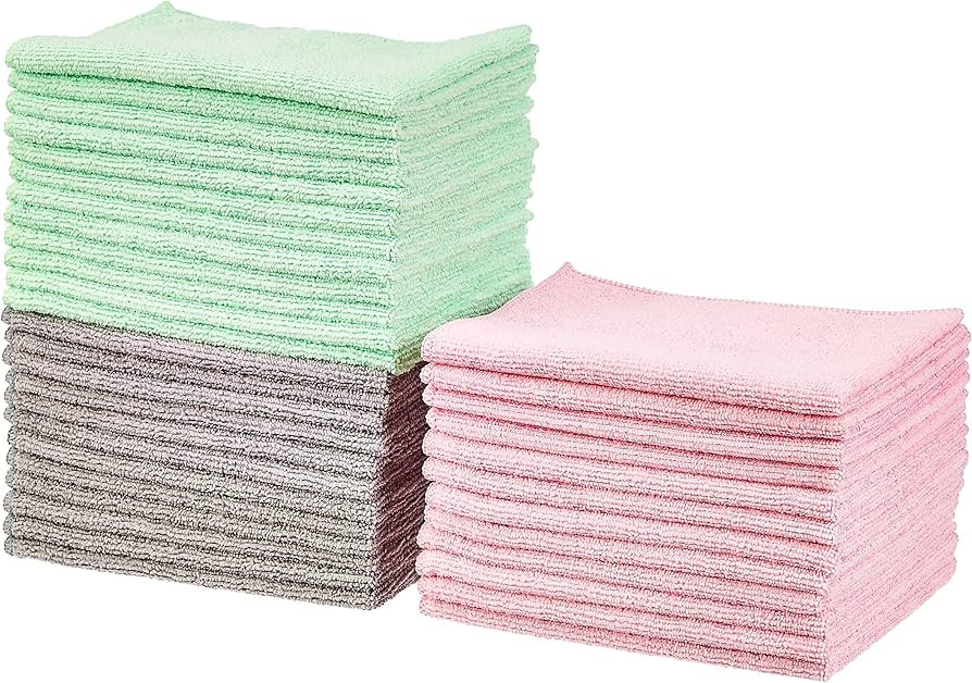 Amazon Basics Microfiber Cleaning Cloths, Non-Abrasive, Reusable and Washable, Pack of 36, Green/... | Amazon (US)