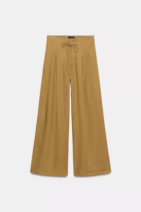 LINEN BLEND WIDE-LEG TROUSERS WITH PLEATS | Zara UK
