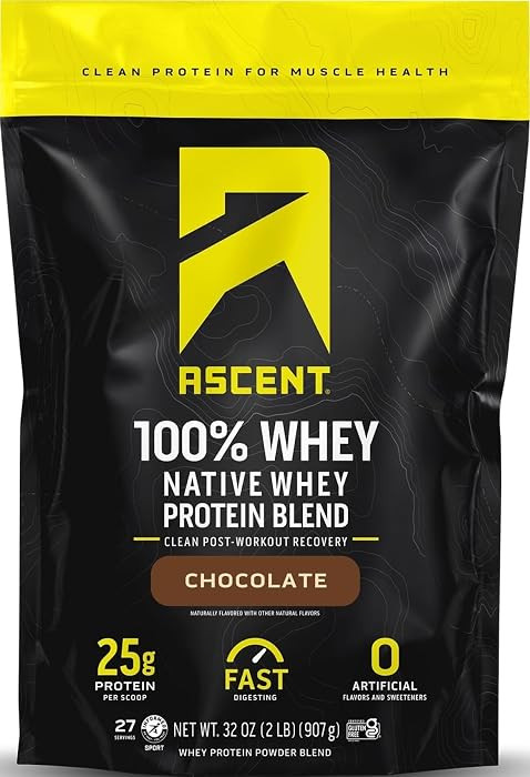 Ascent 100% Whey Protein Powder - Post Workout Whey Protein Isolate, Zero Artificial Flavors & Sw... | Amazon (US)