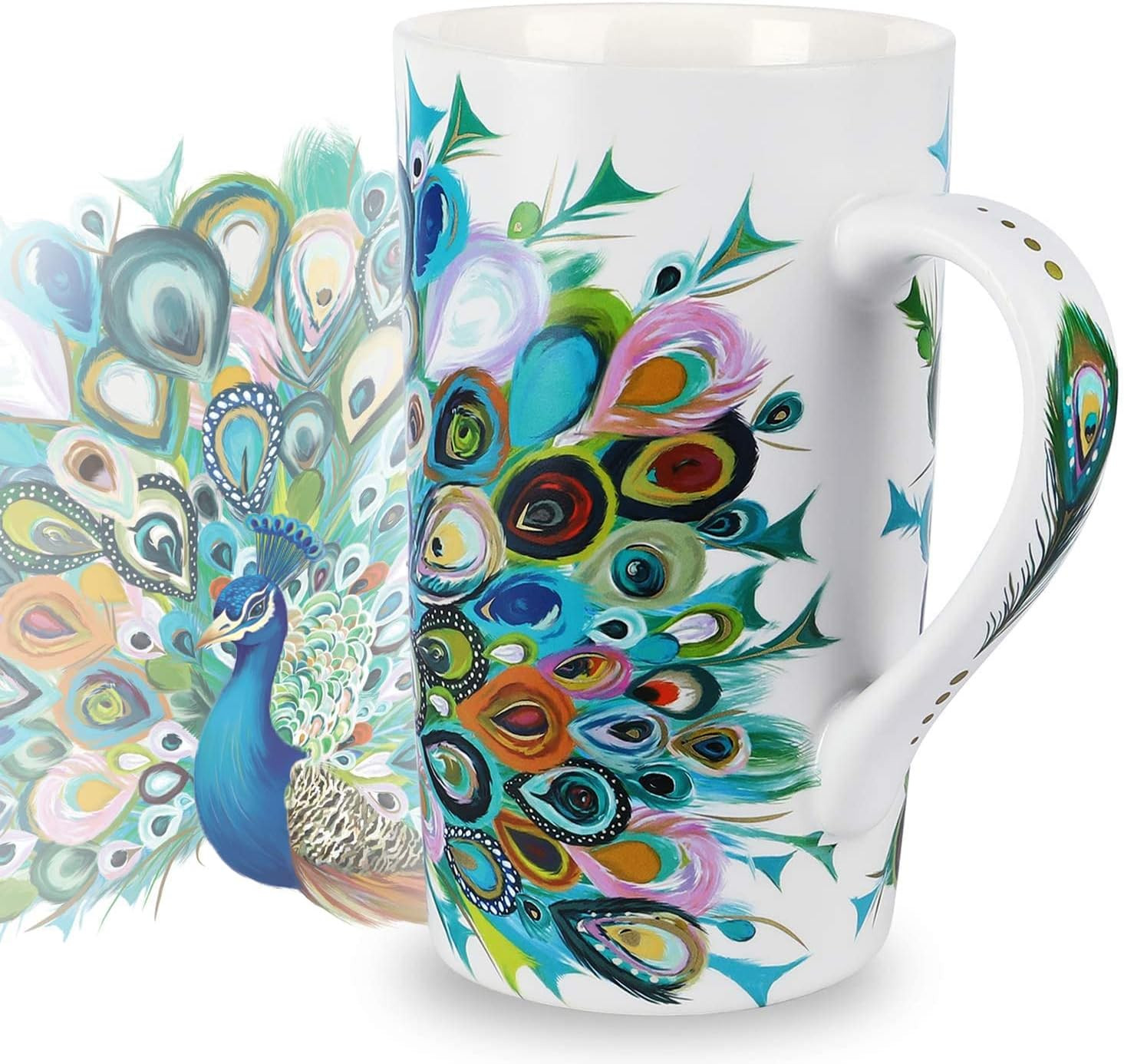 NymphFable Peacock Ceramic Mug 18oz Large Coffee Cup with Handle Personalized Baking Pattern Tea ... | Amazon (US)
