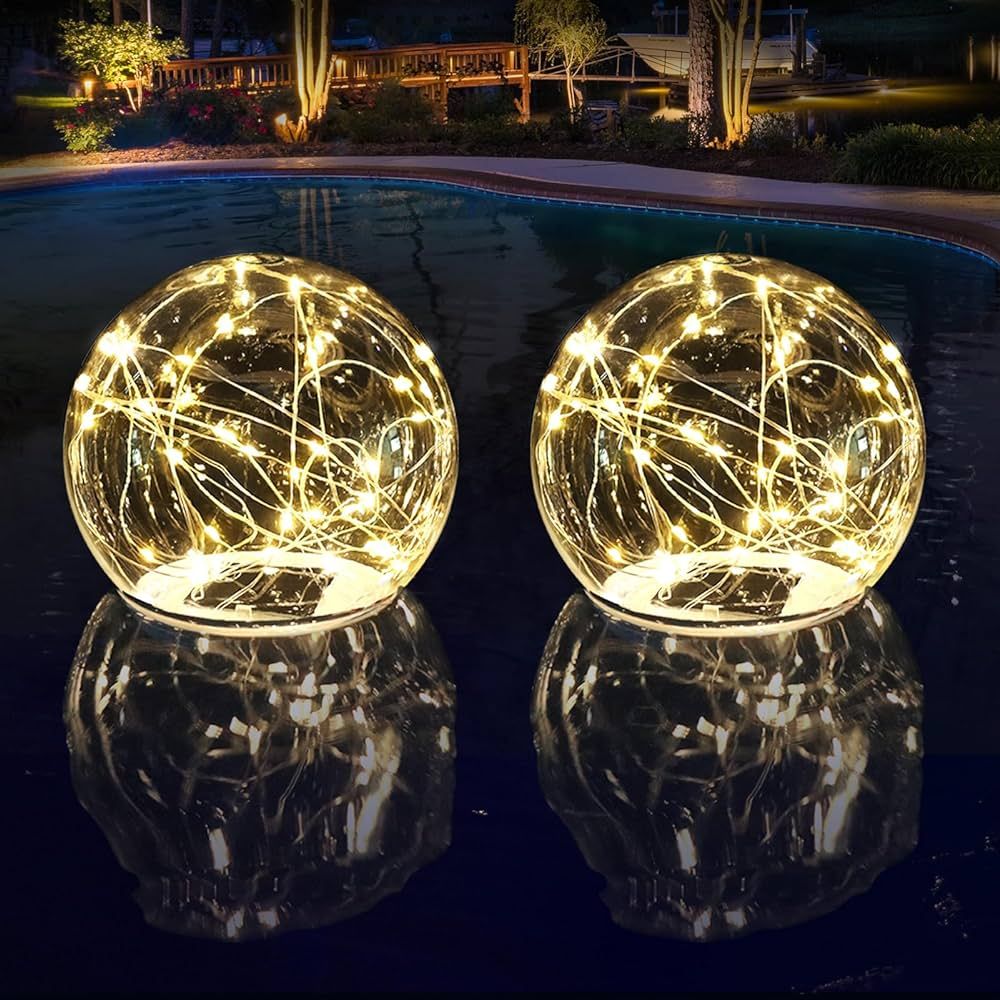 LENONE Floating Pool Lights Solar Powered, 6.5" Warm White Light Up Solar Pool Lights That Float,... | Amazon (US)