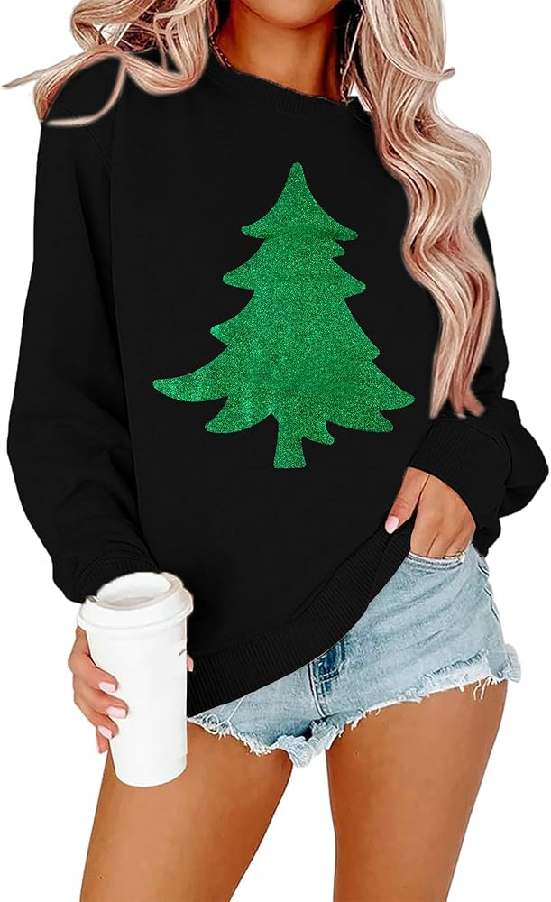 LOTUCY Christmas Sweatshirts for Women Christmas Tree Graphic Long Sleeve Shirt Xmas Holiday Part... | Amazon (US)