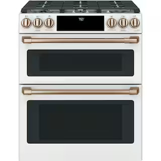 Cafe 30 in. 6.7 cu. ft. Smart Slide-In Double Oven Gas Range in Matte White with True Convection,... | The Home Depot