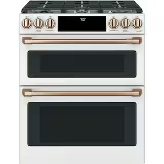 Cafe 30 in. 6.7 cu. ft. Smart Slide-In Double Oven Gas Range in Matte White with True Convection,... | The Home Depot