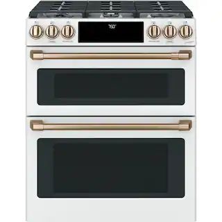 Cafe 30 in. 6.7 cu. ft. Slide-In Double Oven Gas Range with Self-Cleaning Convection in Matte Whi... | The Home Depot