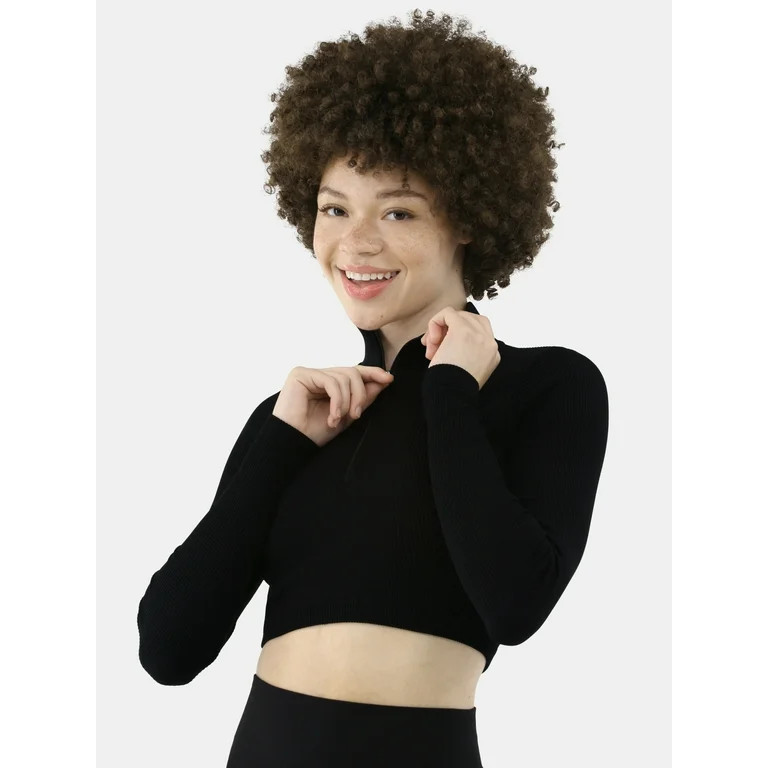 No Boundaries Seamless Half Zip Mock Neck Top and Leggings Set, 2-Piece, Women's | Walmart (US)