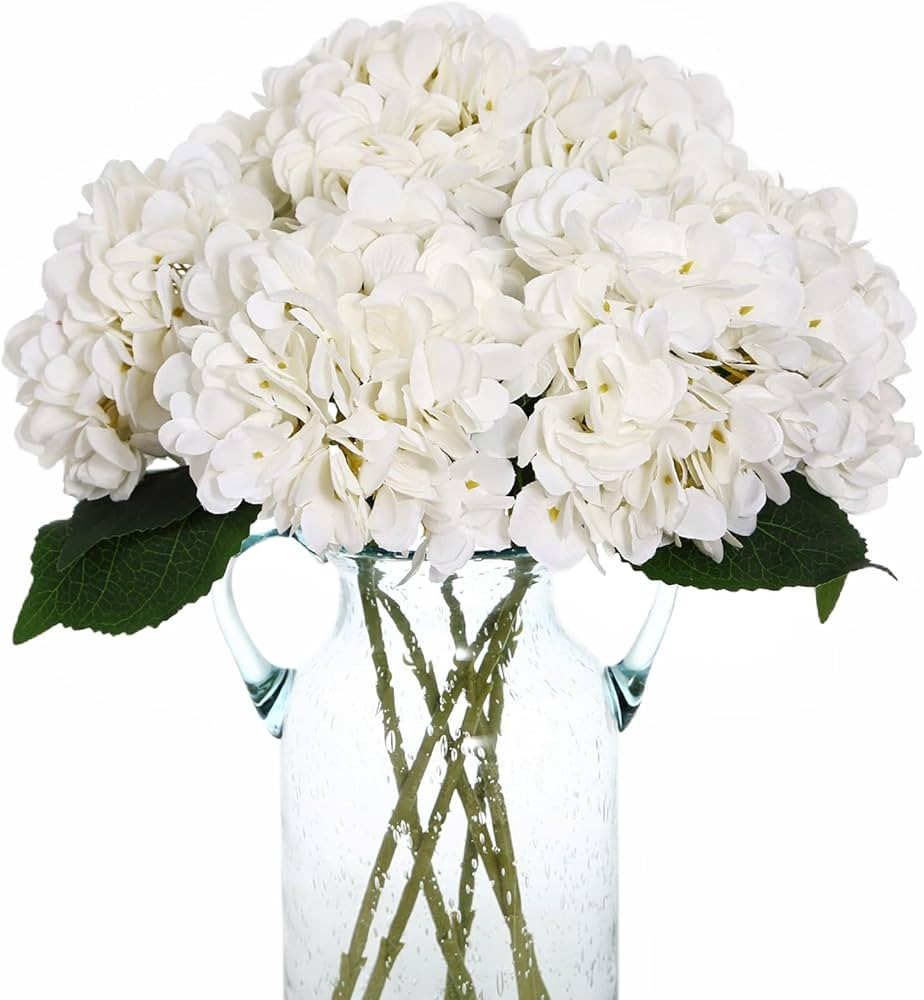 Kimura's Cabin 6pcs Fake White Flowers Artificial Silk Hydrangea Flowers Bouquets Faux Hydrangea ... | Amazon (US)
