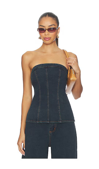 Lex Denim Corset Top in Indigo Blue | Revolve Clothing (Global)