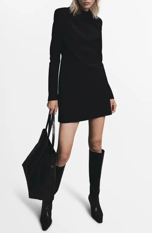 MANGO Drape Neck Long Sleeve Dress in Black at Nordstrom, Size 6 | Nordstrom