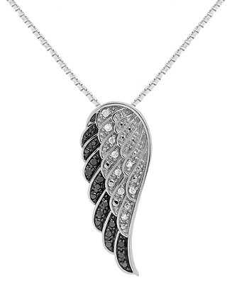 Black Diamond (1/10 ct. t.w.) & White Diamond (1/20 ct. t.w.) Wing 18" Pendant Necklace in Sterli... | Macy's