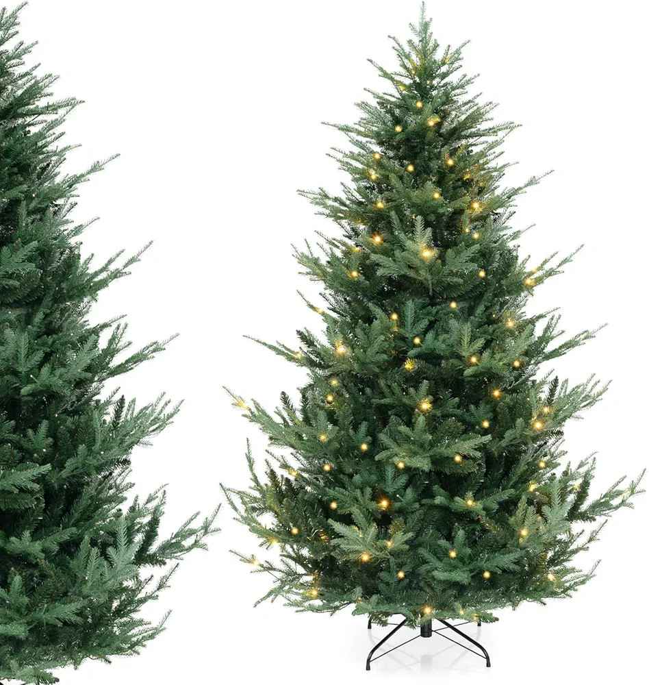 DORTALA 7FT Prelit Christmas Tree Green, Hinged Artificial Xmas Tree with 340 Warm White LED Ligh... | Amazon (US)