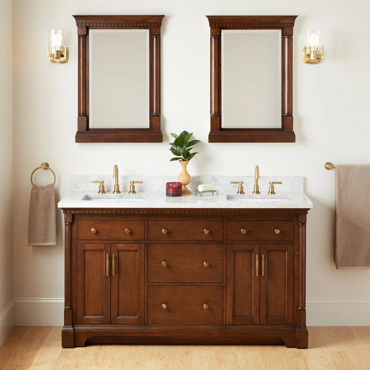 Claudia 60" Mahogany Double Basin Vanity Set with Cabinet, Vanity Top | Wayfair North America